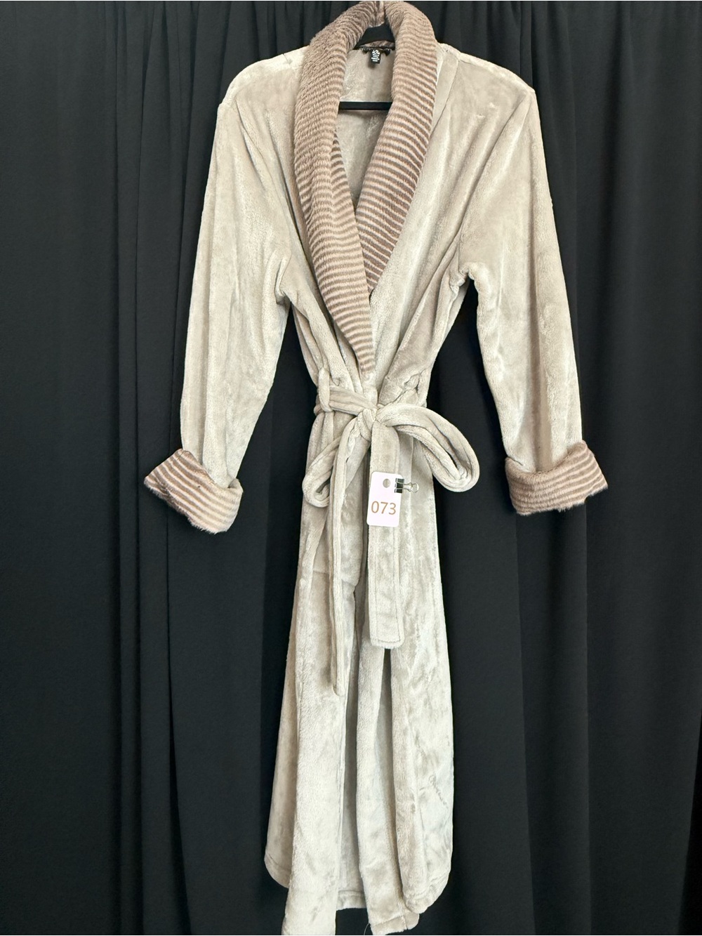 Plush Shawl Collar Long Robe in Taupe